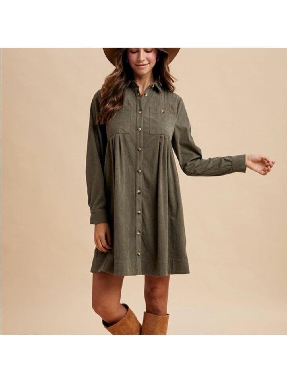 Long Sleeve Button-Up Corduroy Shirt Dress NWT - Picture 2 of 8